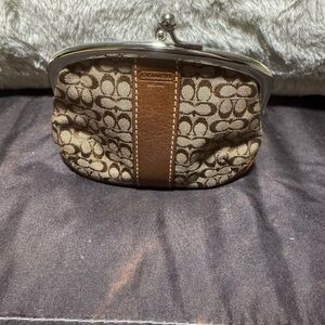 Coach Signature Brown and Tan Kisslock Clutch